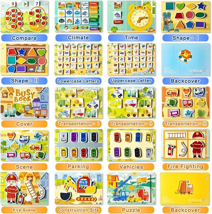 3 Pack Busy Books for Toddlers, Montessori Quiet Book, Preschool Learning Activities Educational Workbook, Sorting Matching Sticker Fixing, Gifts for Kids Age 3+ (Farm, Vehicle, Weather)