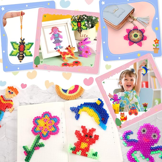 20 Pieces 5mm Fuse Beads Pegboards Clear Plastic Pegboard | Fuse Bead Boards, 20 Colorful Cards, 4 Bead Tweezers, 10 Keychains, 10 Hang Ropes, 20 Hang Circle, Kids DIY Craft Tray