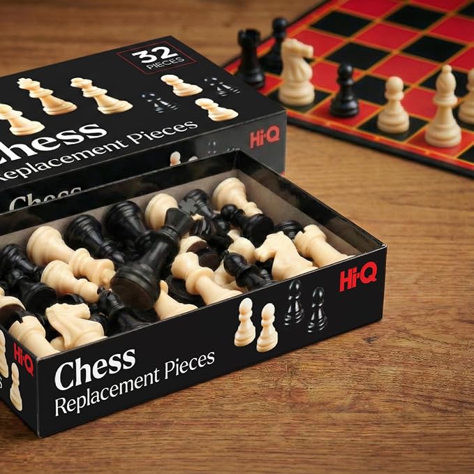 Chess Replacement Pieces – Complete Set of 32 Staunton Style Tournament Chessmen – Cream & Black Plastic Figures – Full Set for Replacement or Upgrades – King Height 2.5 Inches