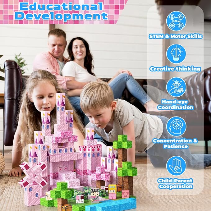 Annexfun Magnetic Blocks-100PCS Magnetic Building Blocks, Princess Castle Building Set, STEM Learning Toys for Kids Ages 3-8