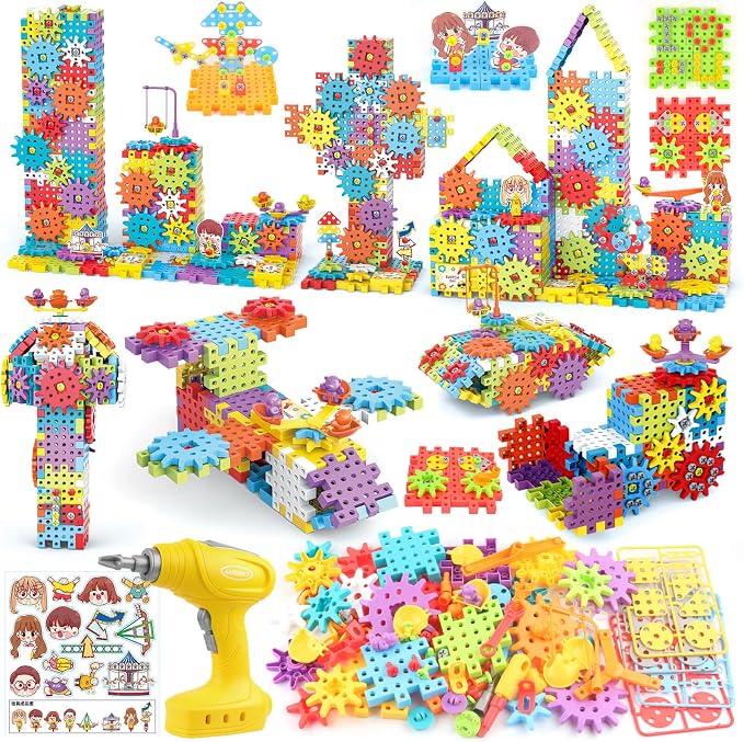 Building Toys, 234 Pieces Upgrade Gear Building Blocks Set | Kids Tool Set with Electric Drill, Kids STEM Kits Birthday Gifts for Boys Girls Age 3+