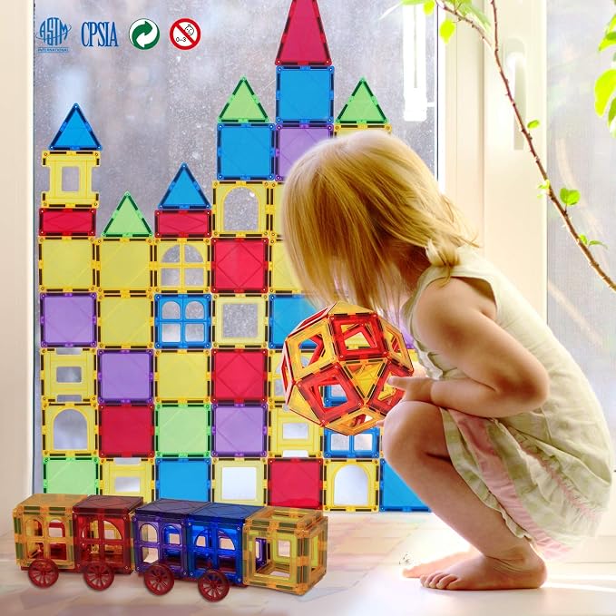Magnetic Tiles Kids Magnetic Blocks 32PCS Building Sets for Kids Ages 3+ | Magnetic Blocks Sensory Montessori Toys Set All Pieces with Magnets, Ideal STEM Educational Construction Gifts