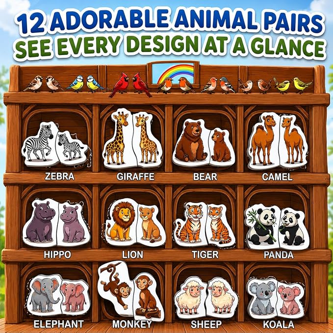 Travofun Magnetic 4-in-1 Animal Game | Travel Toys for Toddlers Ages 3-5 | 4-in-1 travel toy with magnetic fishing, animal matching, spelling, and story play in a colorful Noah's Ark picture scene.