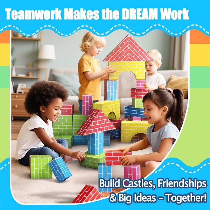 48-Pack Cardboard Building Blocks for Kids: 26/36/48 Jumbo Gifts Heavy Duty Develop Creative Thinking Spatial Reasoning Easy to Assemble