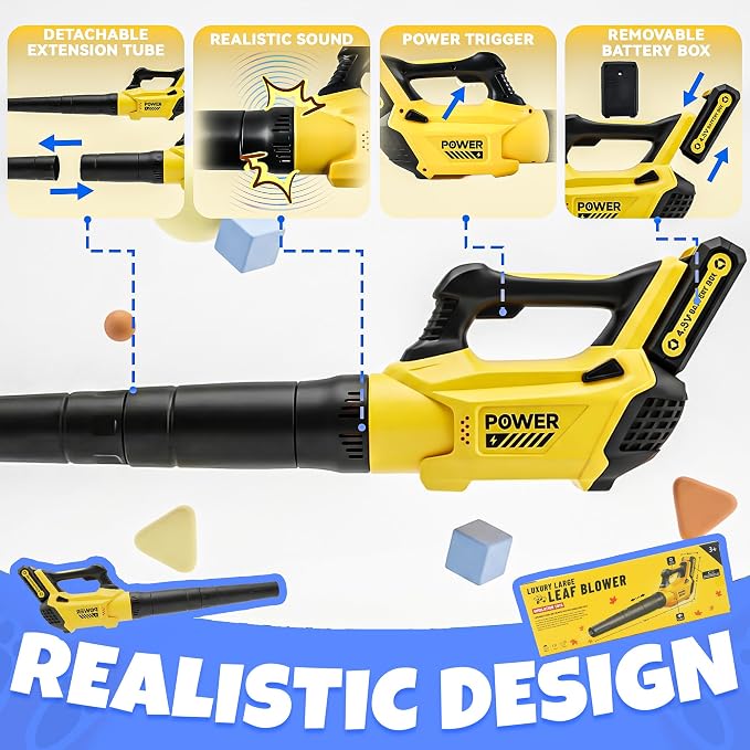 Toy Choi's Kids Leaf Blower that Really Works Kids Gardening Tools Set | Toy Leaf Blower with Real Airflow Function, Detachable Tube, Ideal Outdoor Toy Tool Set for Boys & Girls 3 4 5 6 7 8 (Yellow)