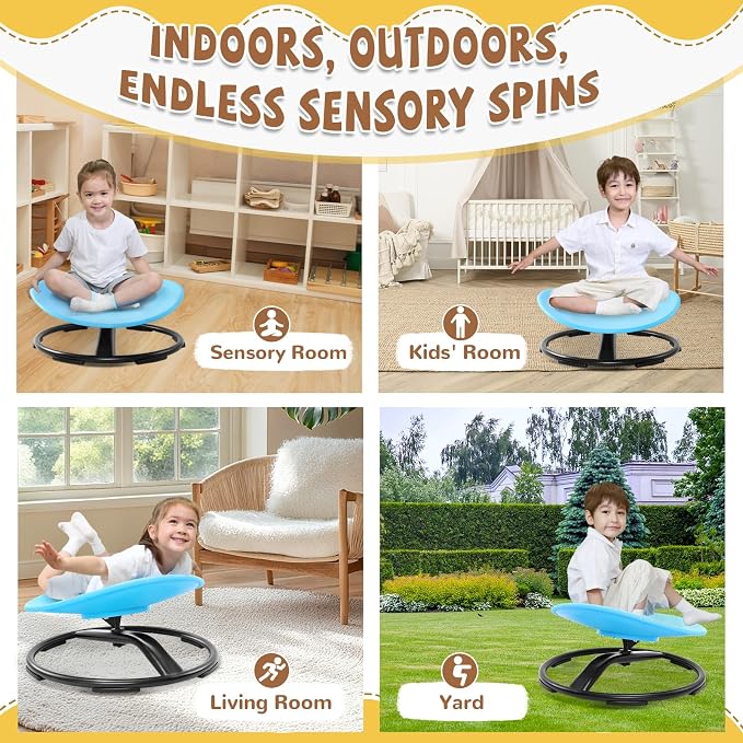 Zhenx Spinning Chair for Autistic Kids (Ages 3-18), Autism Sensory Toy Gift | 220LBS Capacity Sensory Swivel Seat for ADHD Kids, Autism Sensory Products, Calming Gift Improve Focus & Body Balance (Blue)