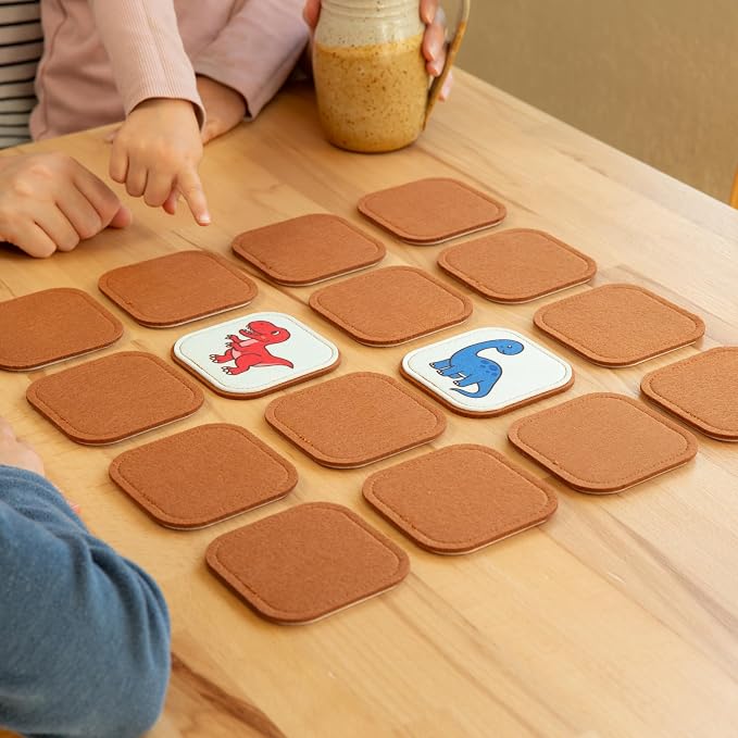 Felt Dinosaur Matching Game for Toddlers – Dino Memory Game & Flash Cards – Soft and Safe for Ages 1+ – Montessori Preschool Learning Activity – Educational Dinosaur Toy for Girls & Boys