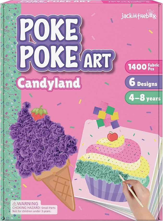 jackinthebox Poke Art Candyland Crafts Kits for Kids, Girls Gift, Ages 4-8 | 1400 fabric pieces, travel arts activities & birthday gifts, mess-free toddler, age 4 5 6 7 8 9 year old, flower pressing