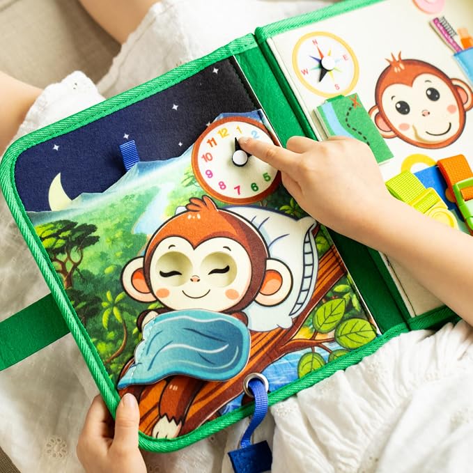 Busy Book for Toddlers – Interactive Felt Quiet Book with Narrated Story & Song – Montessori Busy Board Book – Educational Gift & Travel Toy – Sensory Activity for Car Seat, Car Ride & Airplane Travel