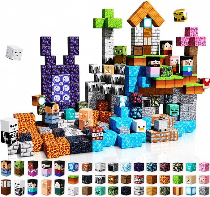 Magneverse 150 PCS 0.8in Magnetic Blocks - Magnet Toys, Magnetic Building Blocks Cubes, Stacking Magnets, School STEM Toys Birthday Gifts for Boys and Girls Age 3+ Years Old (Theme: Adventure World)