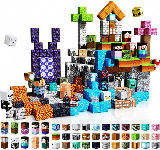 Magneverse 150 PCS 0.8in Magnetic Blocks - Magnet Toys, Magnetic Building Blocks Cubes, Stacking Magnets, School STEM Toys Birthday Gifts for Boys and Girls Age 3+ Years Old (Theme: Adventure World)