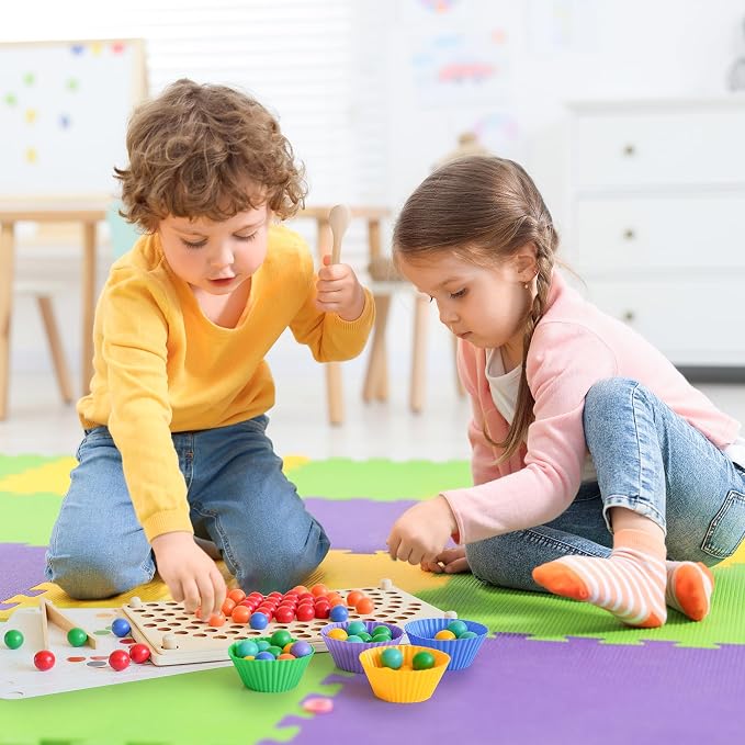 Montessori Sorting and Stacking Toys, Sensory Fine Motor Skills Toy with Color Sorting Balls, Counting & Matching Game, Preschool Learning Educational Toy, Toddler Gift Age 3+