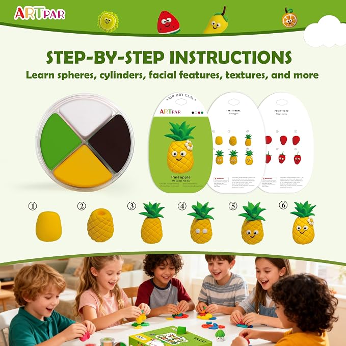 ARTPAR Air Dry Clay Kit for Kids - 12 Fruit DIY Modeling Magic Clay Sets | Soft & Non-Sticky with Tools & Tutorials, Fun Playset Kitchen Toys Fit Classroom Arts & Crafts Activities,Party Favors Gifts