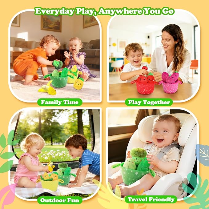SAIMAND Baby Toys 6-12 Months,16PCS Montessori Plush Sensory Play Food Gift | Color Sorting Fruit & Vegetable Sensory Toys for Babies, Soft Play Food with Crinkle & Rattle,Gifts for 1-Year-Old Boys&Girls