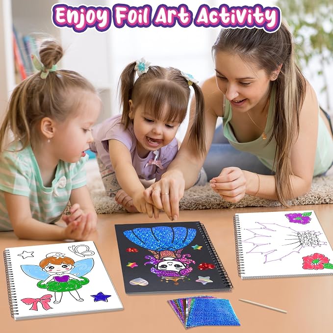 Foil Craft Dress Up DIY Fun Kits, No Mess Creative Foil Art Kits Set Drawing Game for Kids, Birthday Gifts Crafts Supplies Travel Toys for Girls & Boys Ages 4-9