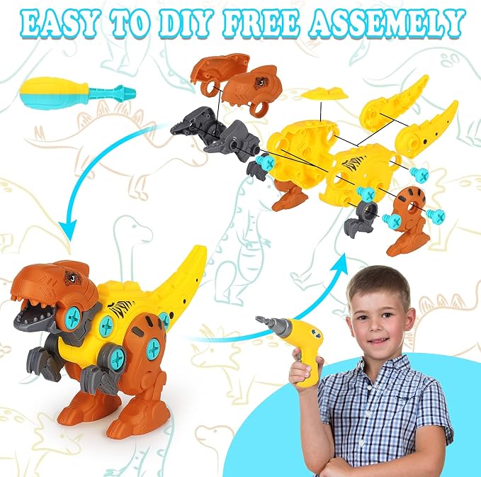 Elitoky Dinosaur Toys, Take Apart Dinosaur Toys for Kids, Educational Construction Building Sets with Electric Drill Storage Box - Birthday Gifts for Toddlers Boys Girls Age 3 4 5 6 7 8 Year Old