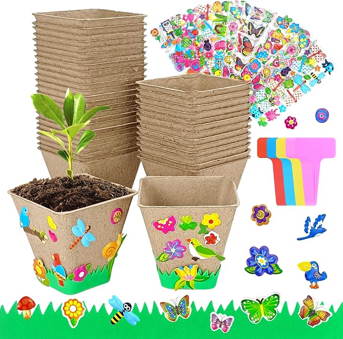 Garden Paper Pot Craft Kit, 40 sets Seed Starter, Spring Summer Kids DIY | Flower Pots Craft Kit For Kids, Earth Day Activities With Paper Pots, Stickers & Labels, Spring Crafts For Earth Day Fun