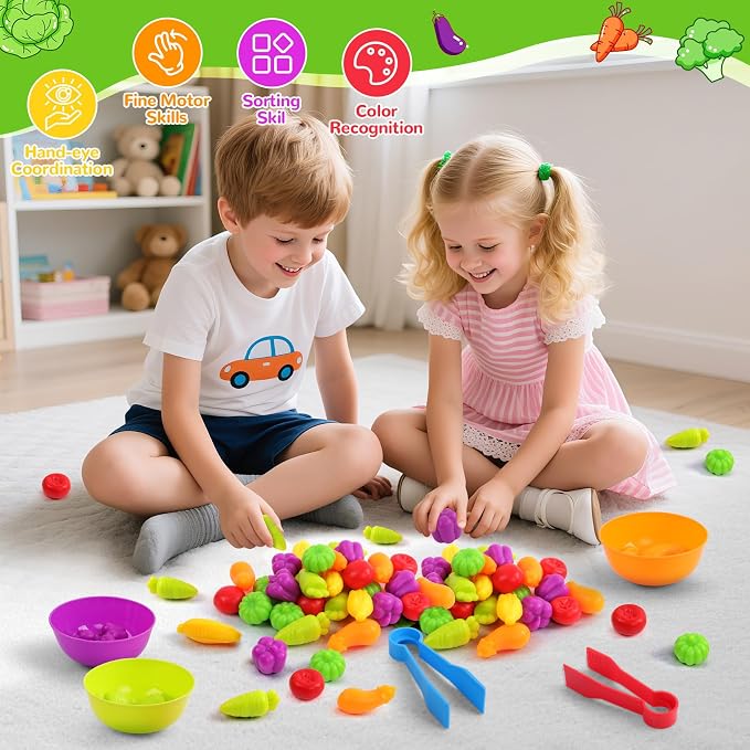 USATDD Counting Vegetables Color Sorting Matching Games with Bowls Preschool Learning Activities Sensory Toys Montessori Toys Birthday for Toddlers Kids Boys Girls Aged 3 4 5