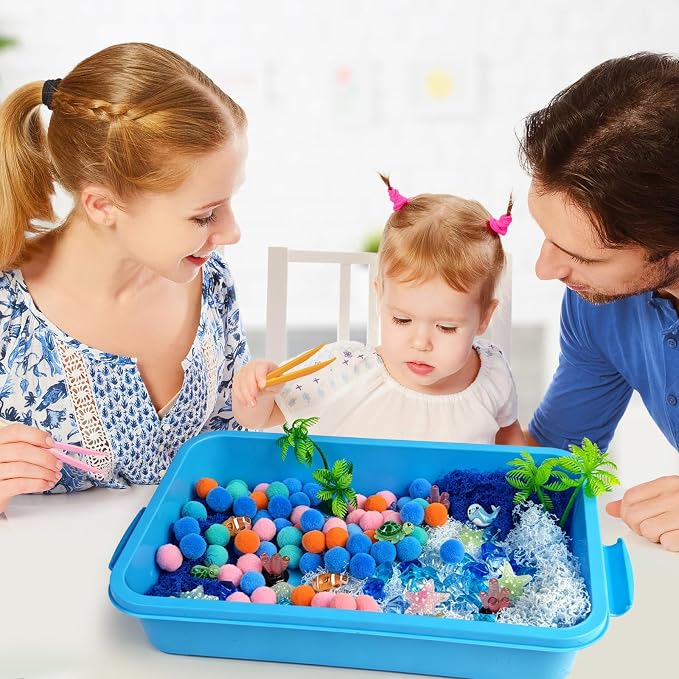 Cinrobiye 170 Pcs Ocean Animals Sensory Bin Fillers Set with Storage Box, Sea Animals, Sea Shells, Sea Stars & Under The Sea Accessories for Classroom Activities, Home Projects and Ocean Theme Decor