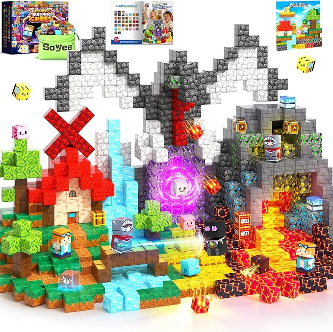 Soyee Magnetic Blocks 200 PCS - Magnetic Building Cubes Toys Build Mine Magworld Craft Cubes Portal Theme STEM Toys for Kids Ages 3-5 4-8 8-12 Birthday Gifts Boys Toys Ages 6-8