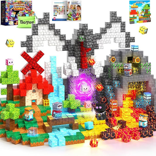 Soyee Magnetic Blocks 200 PCS - Magnetic Building Cubes Toys Build Mine Magworld Craft Cubes Portal Theme STEM Toys for Kids Ages 3-5 4-8 8-12 Birthday Gifts Boys Toys Ages 6-8
