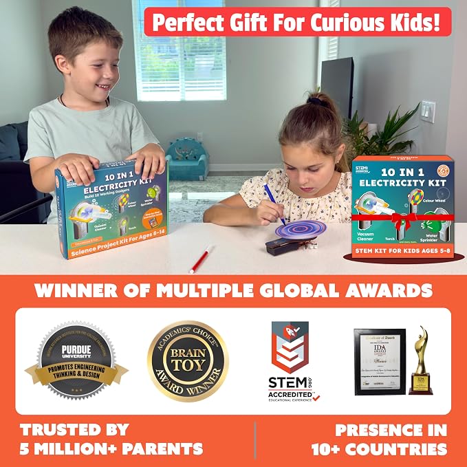 Butterfly EduFields 10in1 STEM Electricity kit for Kids 5-8-12| Science Kit | 10 STEM experiments with Engineering Building Toy, motor, and science projects for boys and girls ages 5 7 8-10 8-12