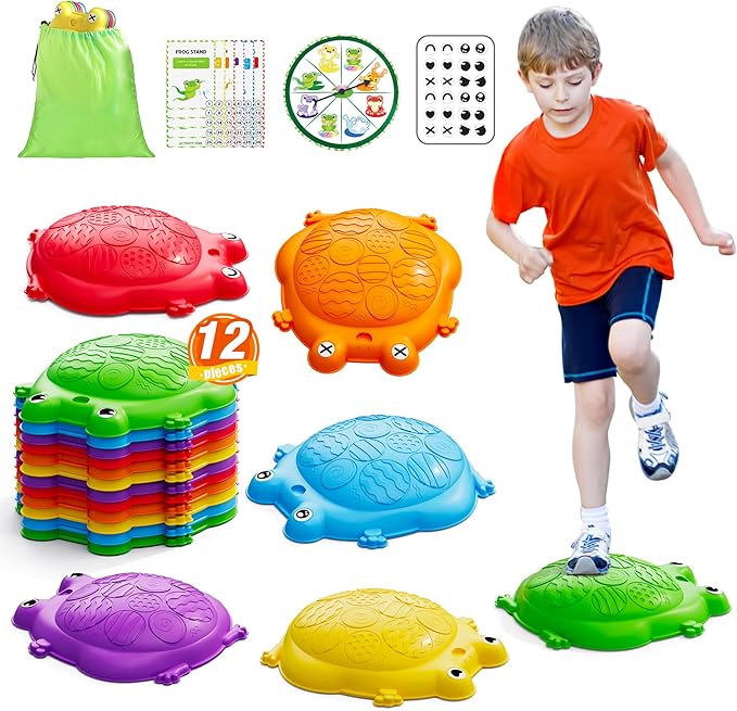 Stepping Stones for Kids, 12PCS Non-Slip Balance Steps Stones | Obstacle Courses Sensory Balance Toys, Coordination Game Gift for Boys Girls Indoor Outdoor Play Ages 3-5