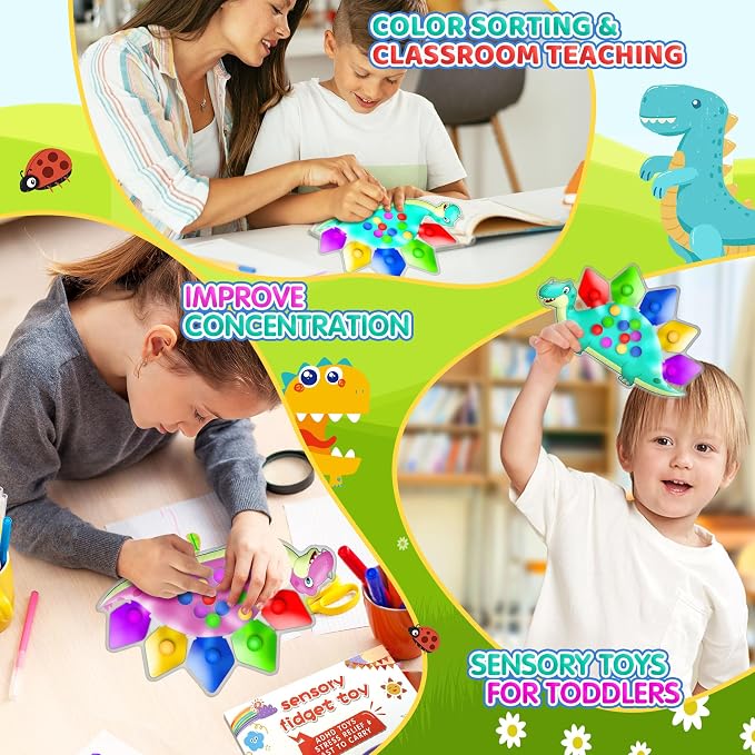 UIIOPJIOM 2PC Pink Dinosaur Color Sorting Sensory Toys for Toddler Girl, Montessori Toy Game Learning Activities Quiet Calm Down Fidgets for Classroom Gifts for 3 4 5 Year Old Easter Basket Stuffer