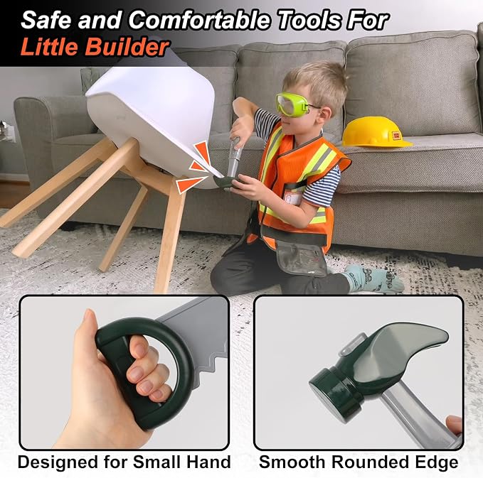 Liberry Kids Tool Set Pretend Toy for 3 4 5 Years Old with Costume | Breathable Fabric, Durable Helmet, Smooth Edges, Construction Worker Role Play, Halloween Birthday Gift for Boys Girls