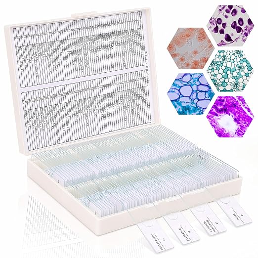 Tellegloww 120 Pcs Microscope Slides with Specimens for Kids & Students | Prepared Slides, Plant, Insect, Animal Tissue, Microorganisms, Biology Slide Set for STEM, Homeschool and Science Lab