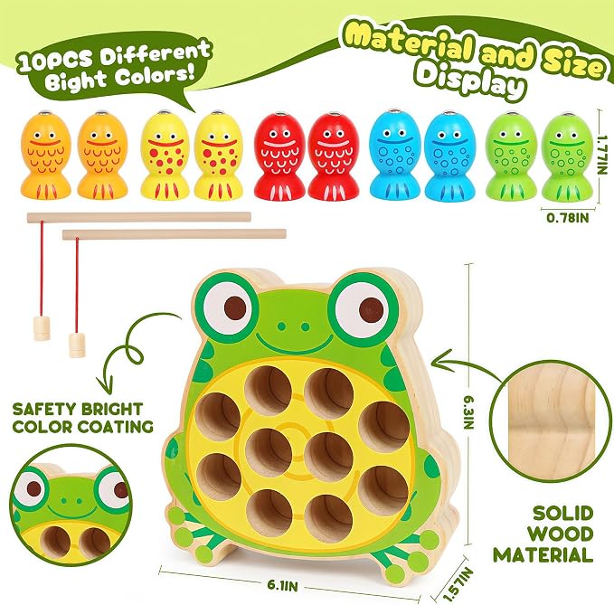 Wooden Fishing Games for Kids 3+,Montessori Magnetic Toys Early Fine Motor Skills Learning Color Sorting & Hand-Eye Coordination Magnet Game Easter Basket Stuffers for Kids Boys Grils