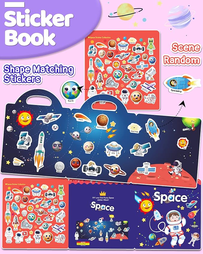 Benresive Reusable Sticker Book for Toddlers, Travel Stickers for Kids | Toddler Travel Activities Toys, Birthday Gifts for Boys & Girls, Airplane Travel & Road Trip Essentials Kids