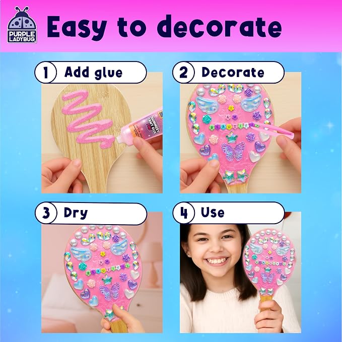 PURPLE LADYBUG Decorate Your Own Wooden Handheld Mirror - Arts and Crafts for Girls Ages 6-8 Year Old, Gifts for 5-12 Years Old Girl Birthday Gift, Girl Crafts Ages 6-12