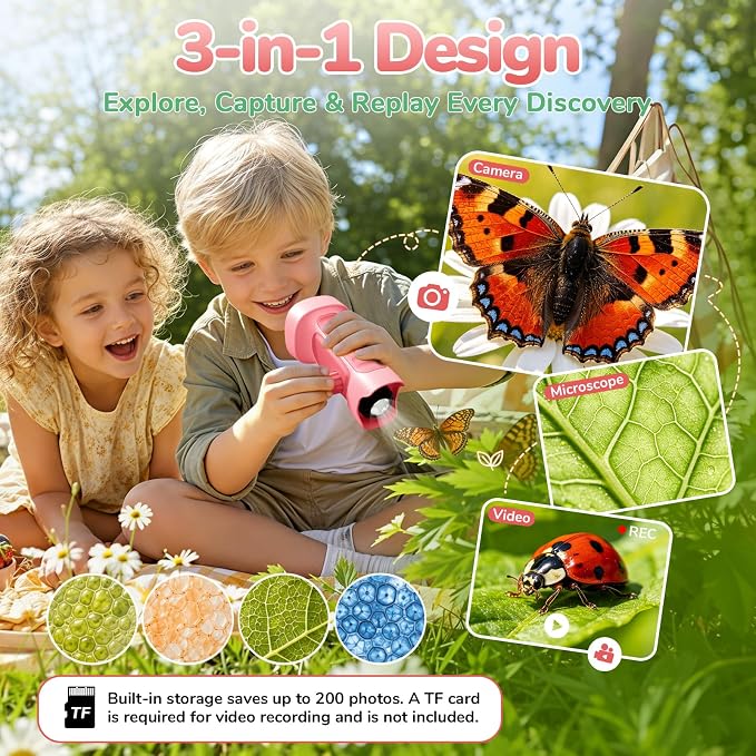 1000X Handheld Digital Microscope for Kids with 2.4" IPS Screen | Portable Educational STEM Microscope Toy with Photo/Video, 8 LEDs, Manual Focus, Rechargeable for Ages 4-12 Boys & Girls