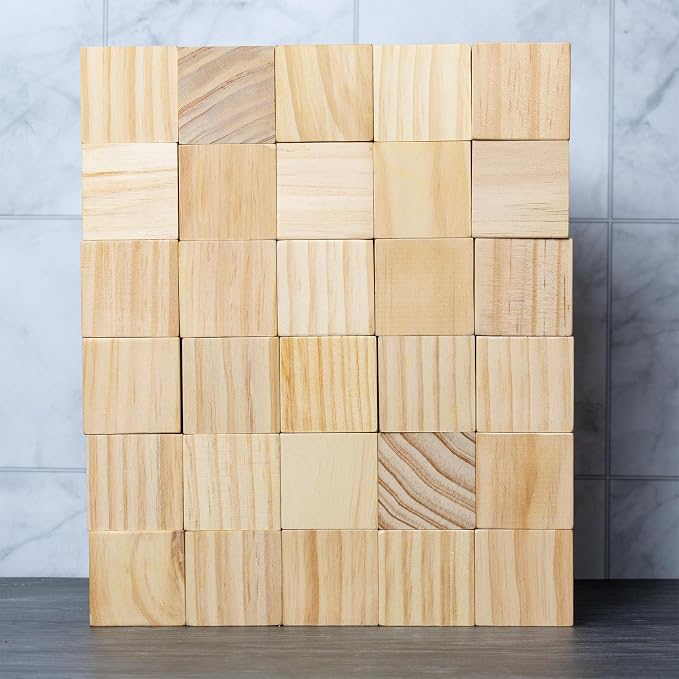 Ninekong 30 Pack Unfinished Wood Blocks 2 Inch - Solid Pine Wooden Cubes for Crafts, Sanded Smooth Natural Wood Squares for Painting, DIY Projects, Puzzle Making & Home Decor