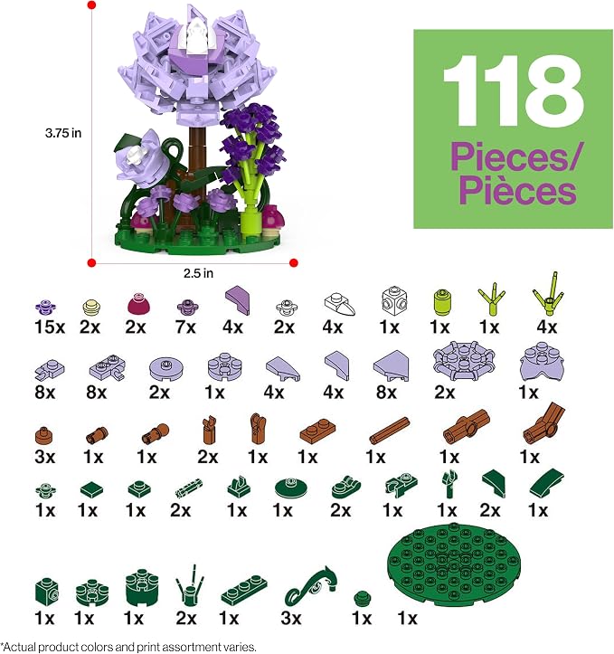 PicassoTiles 118pc Flower Garden Building Block Set STEM Educational Toy Kids Ages 3 and Up Creative DIY Floral Arrangement Construction Kit for Boys Girls Fun Learning Purple Dahlia Playset PBS221