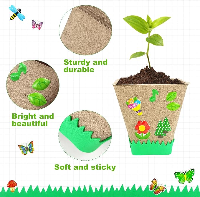 Garden Paper Pot Craft Kit, 40 sets Seed Starter, Spring Summer Kids DIY | Flower Pots Craft Kit For Kids, Earth Day Activities With Paper Pots, Stickers & Labels, Spring Crafts For Earth Day Fun