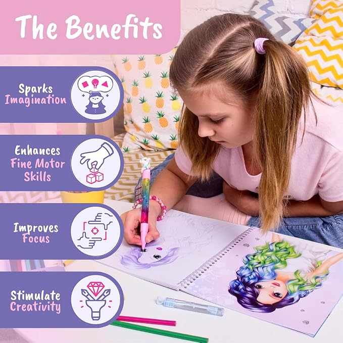 BSCOOL Sticker Book Fashion Design Activity Book for Kids. Hairstyles | Drawing, coloring, and hairstyle creation with guides. Creative sketchbook for little designers ages 5 and up.