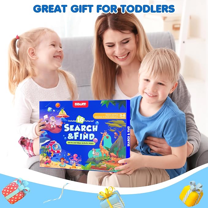 BBWOO Search and Find Activity Book, Reusable Travel Game Toys for Kids 3-8 | Car Airplane Road Trip Activities for Kids Games, Preschool Learning Activities, Educational Seek Game,Gifts for Boys Girls