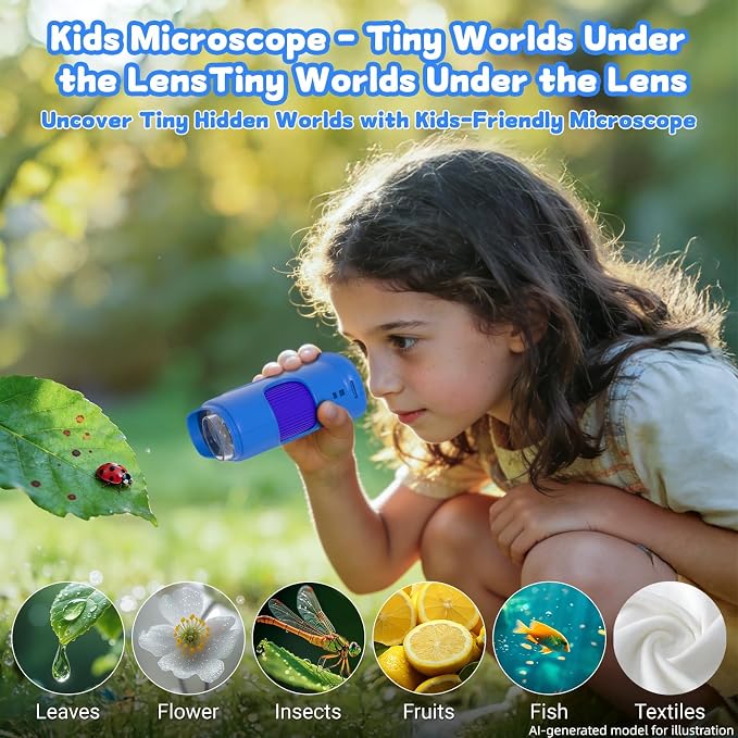 1000X Handheld Microscope for Kids: Pocket Digital Microscope with 1080P&2.0''IPS Screen&Photo/Video - Portable Edu Science Kits for Girls Boys - STEM Toys Birthday Gifts Ages 3-6 6-12(Blue)