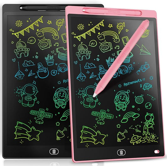 [2 Pack] Genialba LCD Writing Tablet 12-Inch Colorful Doodle Board, Toddler Learning Educational Toys Gifts for 3-8 Years Old Girls and Boys, Electronic Drawing Pad for Kids (Pink&Black)