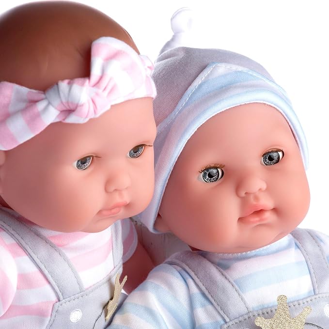 Berenguer Boutique 30050 TWINS- 15” Soft Body Baby Dolls - 12 Piece Gift Set with Open/Close Eyes- Perfect for Children 2+
