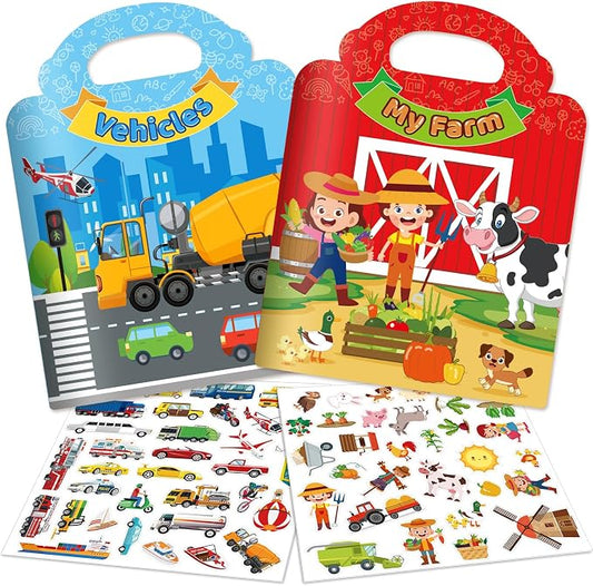 2 Sets Reusable Sticker Books for Toddler 1-3, Activity Books for Toddlers 2-4, Arts Crafts Jelly Stickers Travel Toys for Kids 3-5, Holiday and Birthday Gifts Easter Basket Stuffers for Boys Girls