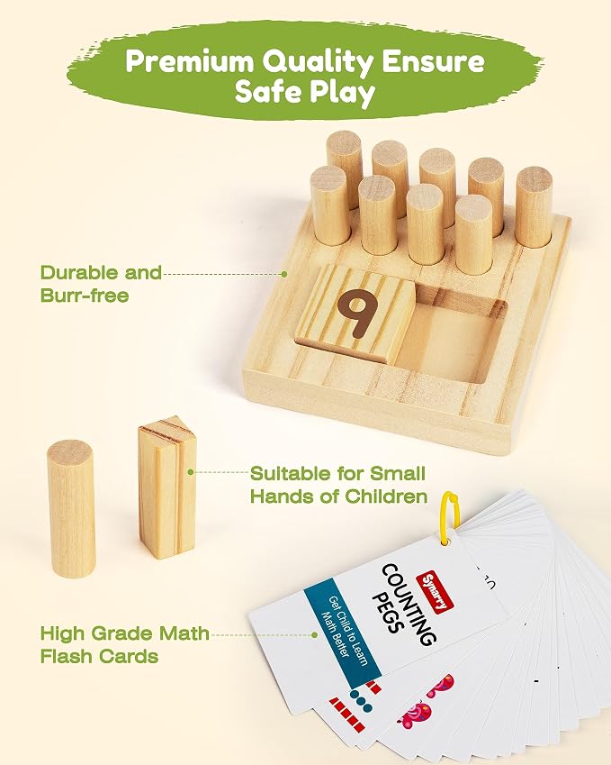 SYNARRY Wooden Counting Peg Boards - Montessori Math Manipulatives for Kindergarten Learning Activities, Number Addition and Subtraction Game, Easter Basket Stuffer Gift for Kid Ages 3-8