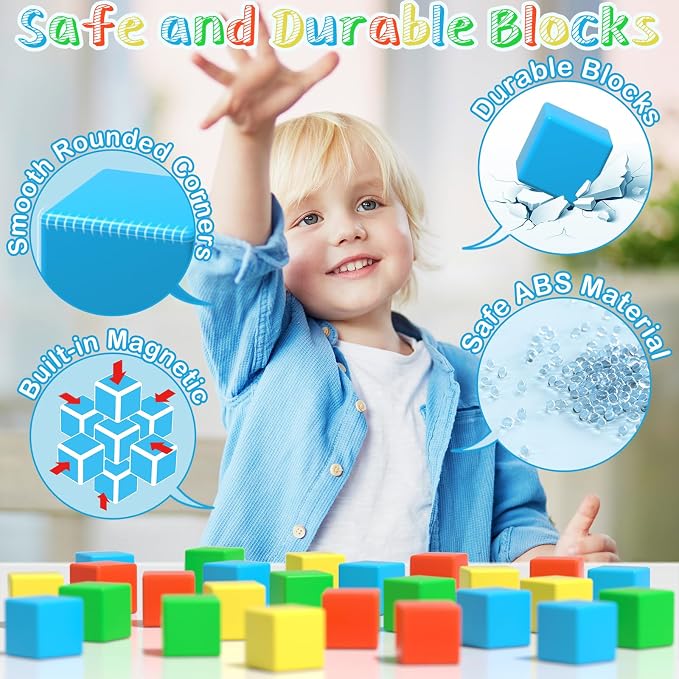 Magnetic Blocks Large, 56PCS 1.34in Magnetic Building Blocks, 3D Magnetic Cubes for Toddlers, Preschool Educational Construction Kit, Sensory Montessori Toys Kids Blocks for Boys Girls Toddlers