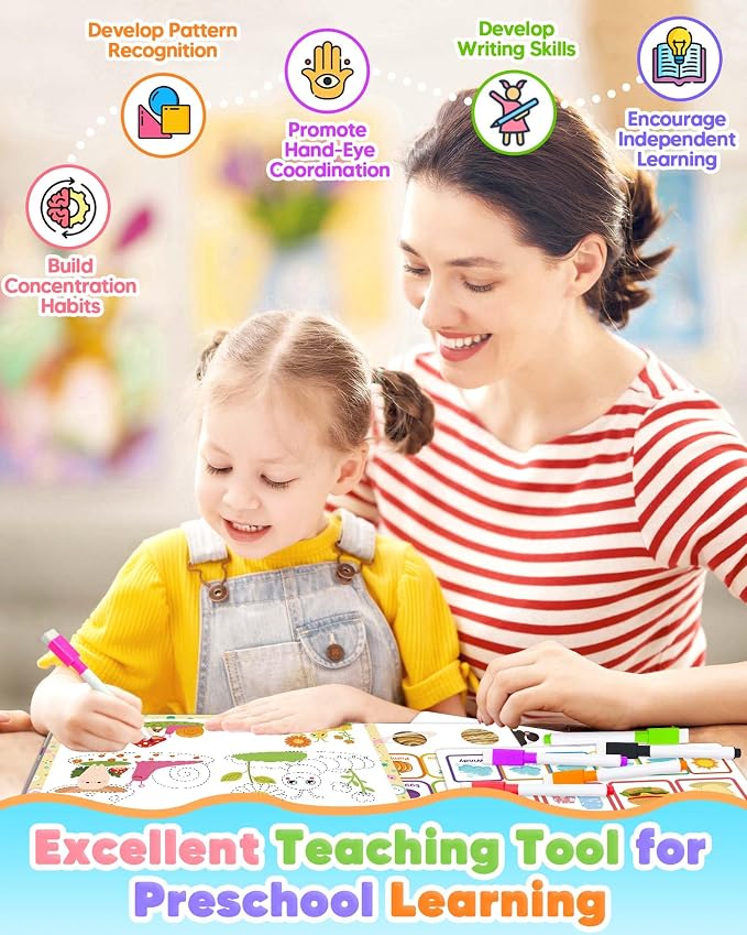 Toddler Busy Book, Montessori Educational Toys for 3 4 5 Year Old Gifts | Learning Toy, Preschool Kindergarten Workbooks, Tracing Coloring Activity Books for Kids Ages 3-5, Car Airplane Travel Toys