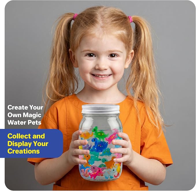 Kiditos Magic Water Elf Toy Kit for Kids, Dinosaur-Themed, DIY Craft Kit | 20 Gels & 10 Molds, Make Your Own Magic Water Pets, STEM Science Activity, Party Favors & Birthday Gifts for Kids Ages 3+