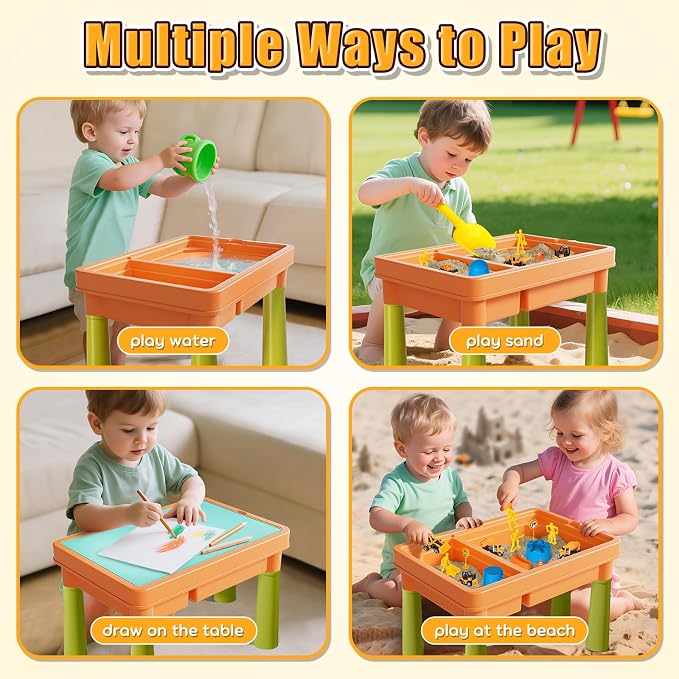 Lehoo Castle Sensory Table with Play Sand 2.6Lbs, Lid, 6 Trucks & Molds | Sensory Bin with Upgraded Adjustable Legs, Construction Kit, Indoor and Outdoor Sand Table Toys for Toddler Boys and Girls