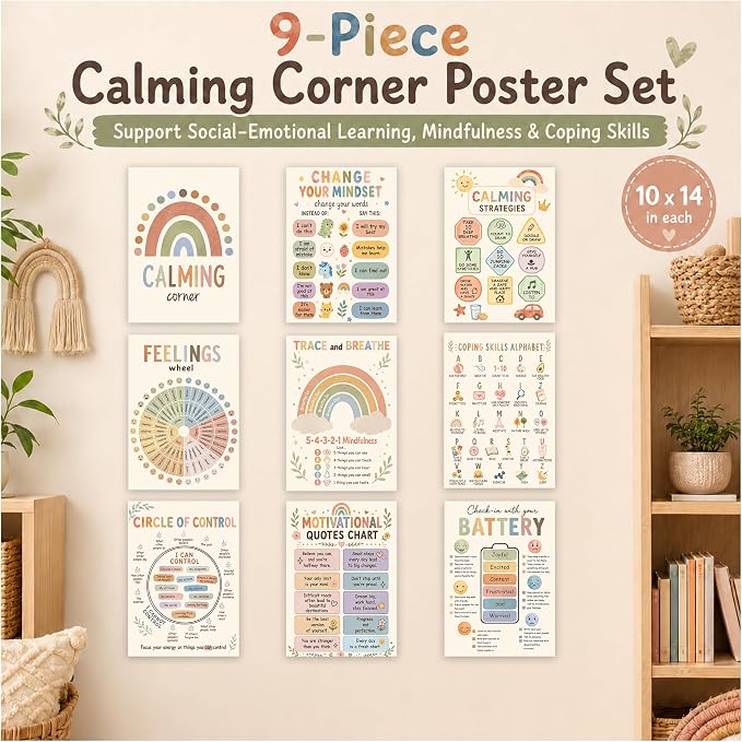 10''x14'' Calming Corner Posters Set of 9 , Calm Down Corner Supplies