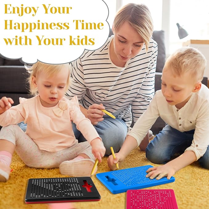 Yexiya 3 Pcs Magnetic Drawing Board for Kids, Toddler Travel Drawing Kit Magnet Sketch Thread Board with Stylus Pen and Beads Toy for Child Quiet Time Activities (7 x 8.5 Inches,Multicolor 2)